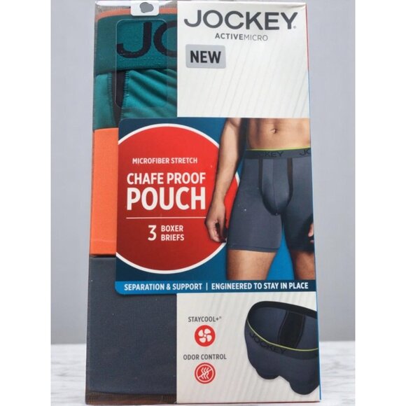 Jockey Active Microfiber Stretch Chafe Proof Pouch 3-Pack Boxer Briefs Small NEW - Picture 2 of 7